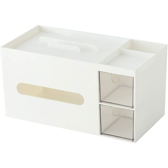 Rectangular Tissue Box Cover with Storage,9.17 x 4.72 Inch Paper Towel Holder with Storage(white)