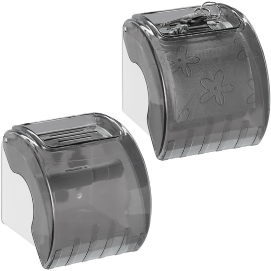 Set of 2 Relaxdays Toilet Paper Holders with Shelf & Cover, Plastic, HxWxD: 15 x 13.5 x 15 cm, Grey/White