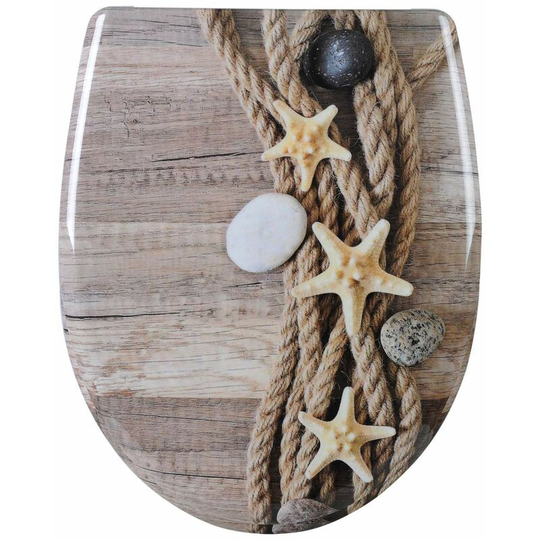 Quick Release wc toilet seats Soft Close Slow Hinge Attached for Family Bathroom Hemp Rope Starfish - Woltu