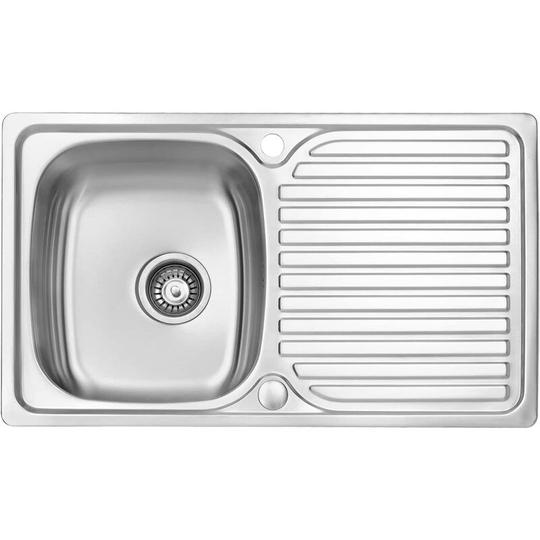 800x480 mm Stainless Steel Kitchen Sink Single 1 Bowl Inset Reversible Drainer with Waste Pipes Clips