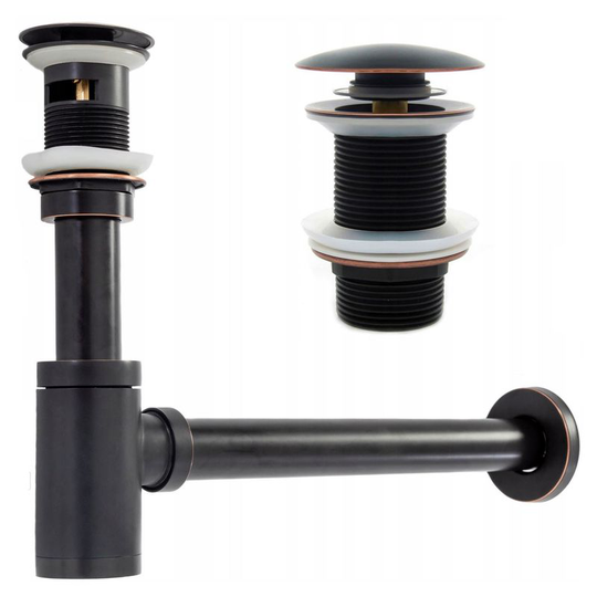 REA - Unslotted Click-Clack Old Retro Black Sink Drain + Waste Bottle Basin Trap Set