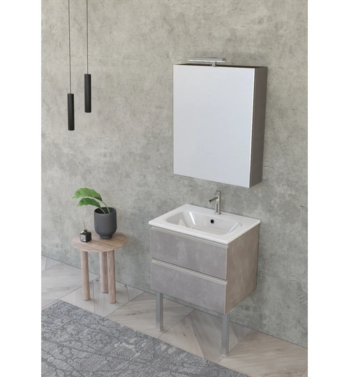 Vanity Unit 2 Drawers With Integrated Washbasin, Mirror Cabinet And Spotlight