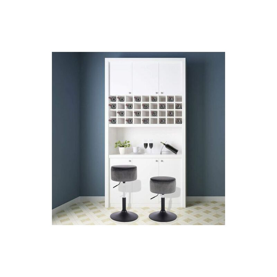 2x Breakfast Kitchen Counter Adjustable Bar Stool Chair Velvet Seat - Dark Grey - Woltu
