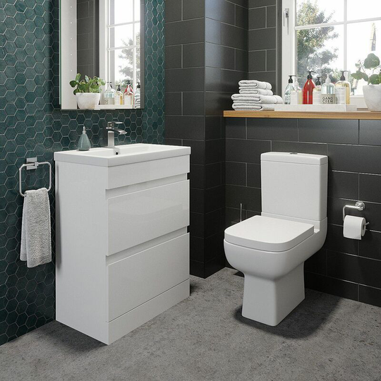 Affine - 600mm Bathroom Drawer Vanity Unit Basin Modern Soft Close Toilet wc Gloss White - White