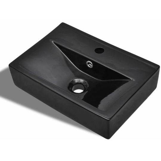 Ceramic Bathroom Sink Basin Faucet/Overflow Hole Black Rectangular Vidaxl Black
