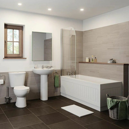 Bathroom Suite Close Coupled Toilet Basin Pedestal Single Ended Bath White 1700 - White