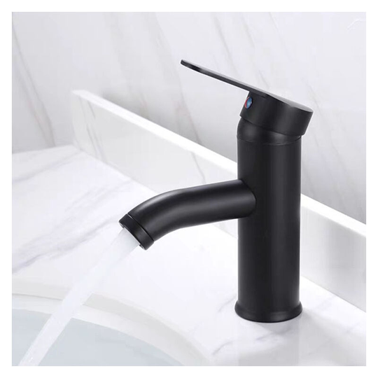 Black Mat Frosted Faucet Bathroom Mixer Washbasin Faucet Stainless Steel Unique Washbasin Cold Faucet and Hot Water One Unique Hole Handle,