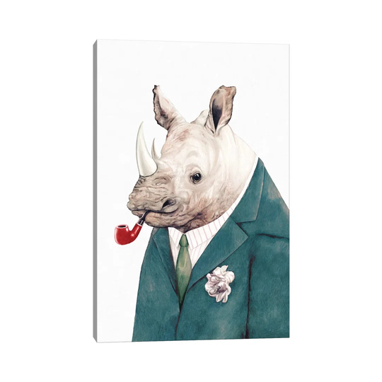 Rhino Green Suit by Animal Crew - Wrapped Canvas Painting