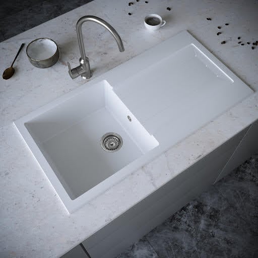 Sauber White Composite Inset Kitchen Sink & Drainer 1 Bowl