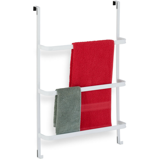 Relaxdays - Towel Rack, 3 Rails, Steel, h x w x d: 85 x 54.5 x 15 cm, Door Towel Holder, Steel, White