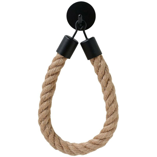 1pc Black Hemp Toilet Roll Holder Hanging Towel Rope Holder