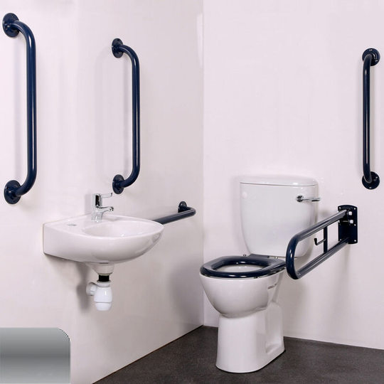 NymaPRO Close Coupled Doc m Toilet Pack with Stainless Steel Grab Rails - Satin - Nymas