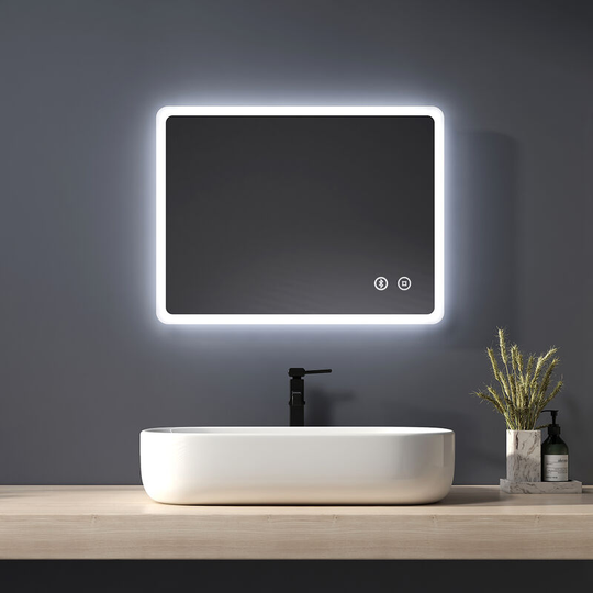 Bathroom Vanity Mirror with led Lights, Frameless led Wall-Mounted Backlight Bathroom Mirrors with Demister Pad, Touch Switch, Shaver Socket,
