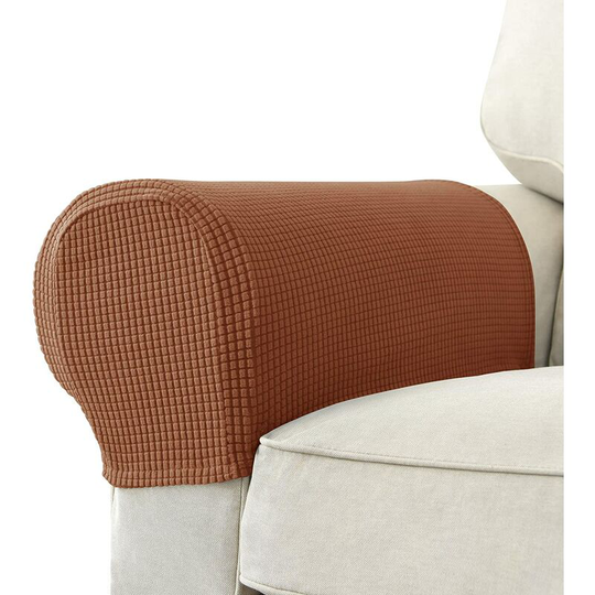 Set Of 2 Jacquard Stretch Sofa Armchair Armrest Covers Anti-Slip Furniture Protector,Light Brown