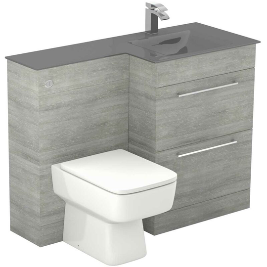 Wholesale Domestic - Venice Square Grey Glass 1100mm Right Hand 2 Drawer Molina Ash Vanity Unit Toilet Suite - Molina Ash