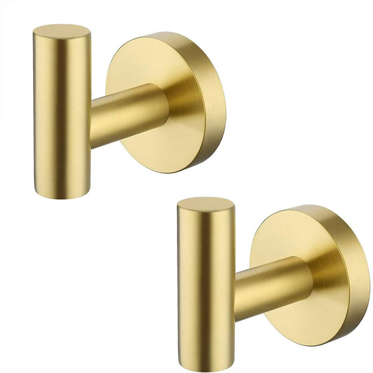 BetterLife Wall Crochet Door Napkin Bathroom Hooks Black Matte Stainless Steel 304 Holder Coat Support Towel Holder Storage 2 Parts (Gold Color)