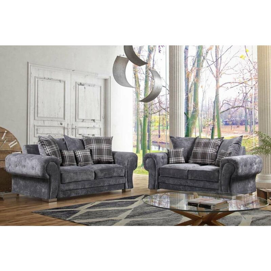 Verona 3 & 2 Seater Fabric Sofa Set - Grey