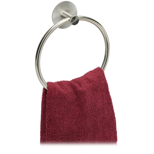 Towel Ring for Bathroom, Steel & Aluminium, ø 16.5 cm, Without Drilling, Self-Adhesive to the Wall, Silver - Relaxdays