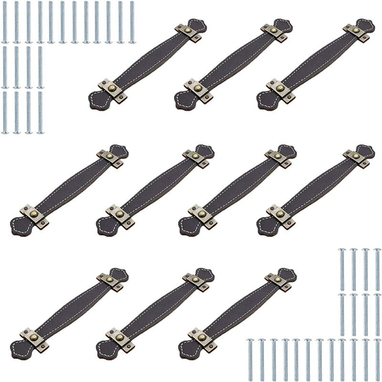 10 Pieces Leather Cabinet Handles, Leather Drawer Handle, Leather Door Handle, Leather Handle With Screws, Suitable for All Kinds of Cabinet and