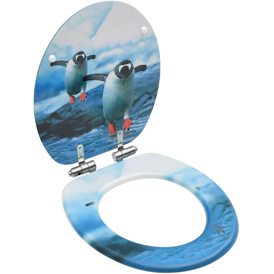 Wc Toilet Seat with Soft Close Lid mdf Penguin Design - Multicolour