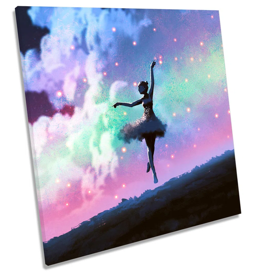 Ballerina Dance Fantasy Sky Picture CANVAS WALL ART Square Print Pink