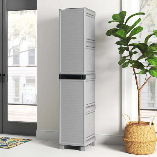 Acquah Indoor Or Outdoor Broom Cabinet, 1-Door Polypropylene Cabinet, 100% Made In Italy, 35X39h172 Cm, Light Gray Color