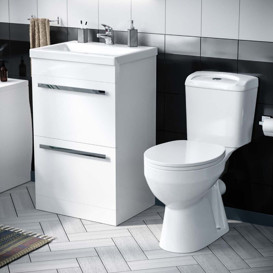 Nanuya 510 mm Basin 2 Drawer Vanity Cabinet & wc Toilet Pan 2-Piece Suite