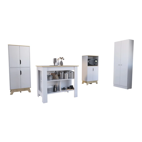 Set Linea Z Kitchen, Auxiliary Microwave Cabinet Z-65 + Auxiliary High Kitchen Z-60 2 Doors + High Kitchen Cupboard Z-60 2 Doors + Kitchen Island Cala