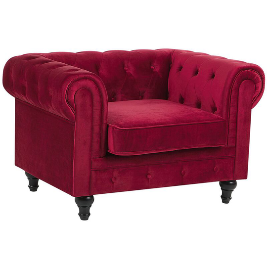 Beliani - Modern Scroll Velvet Club Chair Tufted Back Dark Red Chesterfield - Red