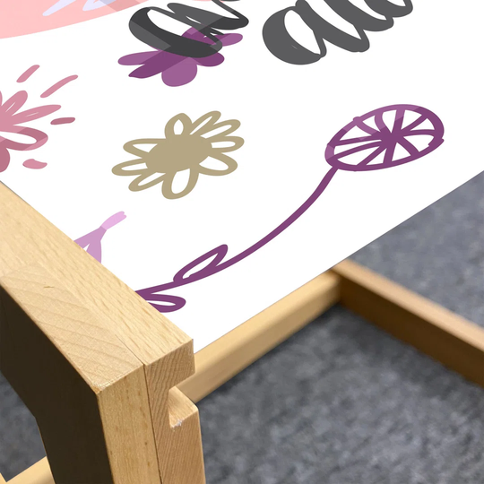 Saying Coffee Table, Colorful Pattern Of Sketchy Birds Flowers And Plants With Adventure Calligraphy, Acrylic Glass Center Table With Wooden Frame For