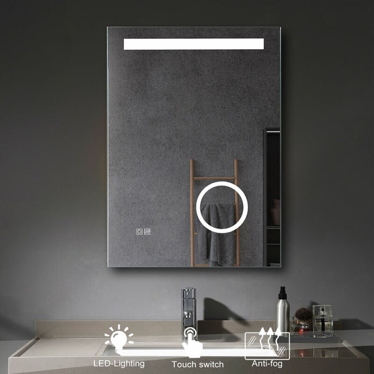 Lisa - 500x700mm Bathroom Mirrors with Shaver Socket 3X magnifier led Lights Illuminated Backlit Wall Mount Light Up Mirror Dimmable Switch Demister