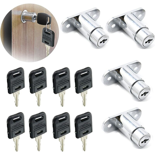 Perlerare - 4 Pcs Zinc Alloy Drawer Cabinet Lock, Sliding Door Cabinet Lock for Showcases, Filing Cabinets, Drawers, Wardrobes, Desks, etc