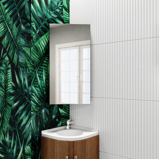 Stainless Steel Corner Cabinet 600 x 300 mm Wall Mounted Bathroom Storage Cabinet Single Door with 3 Shelves Mirror Cabinet - Elegant