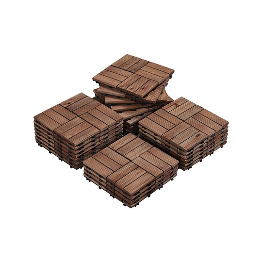 27pcs Wooden Floor Tiles Interlocking Deck Tiles, Brown - brown - Yaheetech