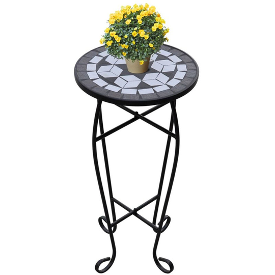 Mosaic Side Table Plant Table Black White