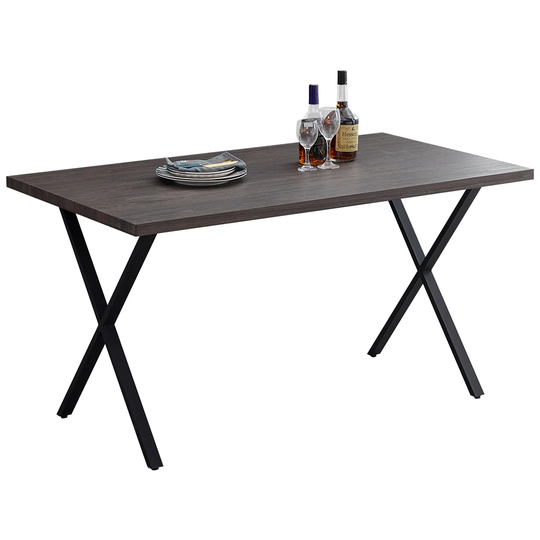 140Cm Dining Table, Industrial Rectangle Kitchen Eating Table With X-Crossed Metal Leg