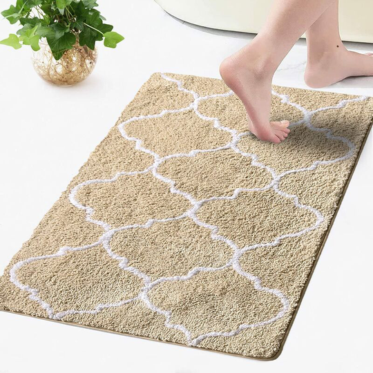 Perlerare - Moroccan Pattern Rectangular Bathroom Rug Entrance Mat for Shower Non-Slip Soft Comfort Fluffy Microfiber Rug 50x80CM Khaki
