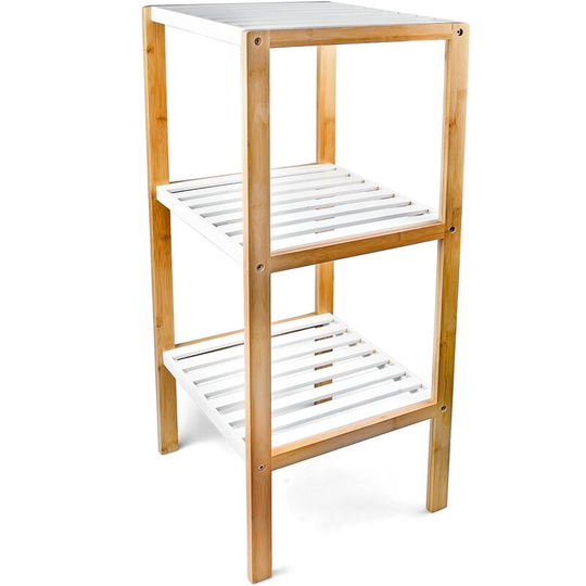 Bamboo Bathroom Shelf With 3 Tiers 80 x 33 x 34 cm Chic Standing Rack with 3 Shelves of Natural Wood as Kitchen Shelf or Wooden Rack for Storage in