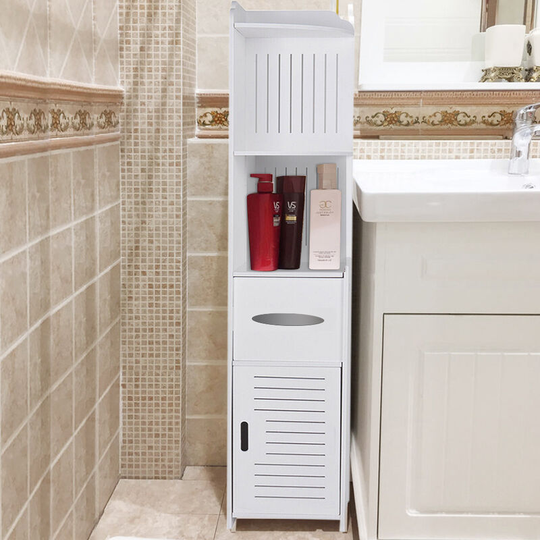 4 Tier White Corner Cupboard Storage Shelf for Bathroom - Livingandhome