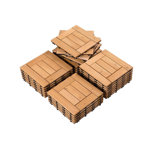 27pcs Wooden Floor Tiles for Outdoor & Indoor,12in x 12in, Natural Wood - natural wood - Yaheetech