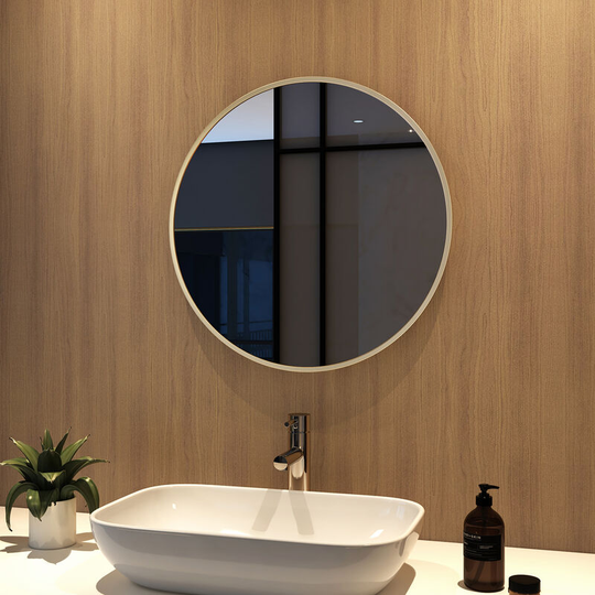 60cm Bathroom Mirror Round Hanging Wall Mirror Brushed Gold Frame, Modern Wall Mounted Bathroom Mirror - Meykoers