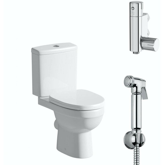 Eden close coupled toilet with douche kit and soft close toilet seat - White - Orchard