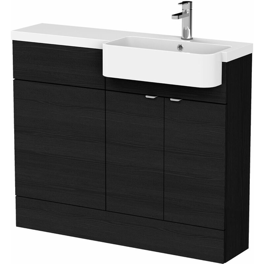 Fusion rh Combination Unit with Round Semi Recessed Basin 1100mm Wide - Charcoal Black Woodgrain - Hudson Reed