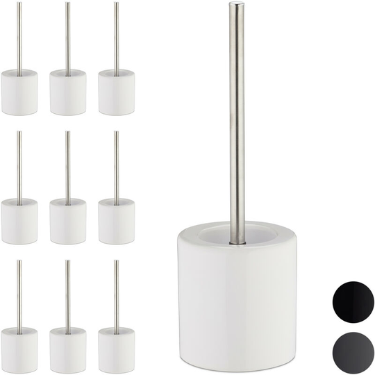 Set of 10 Relaxdays Bathroom & Toilet Accessory Packages, Brush Holder, Brush Head, Bath Set, HxD 38.5 x 12.5 cm, White