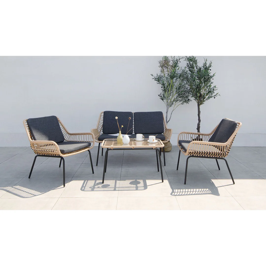 Set Sofa 2 Seater, 2 Armchairs And Table Visby Brown/grey