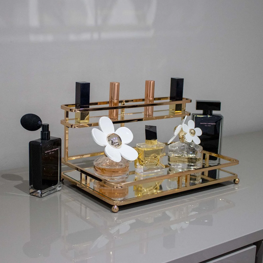 Garrett 2 Tiered Mirrored Glass Cosmetic Makeup Organiser