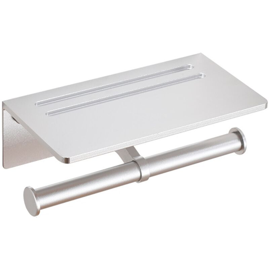 Toilet Paper Holder, Rustproof Aluminum Double Roll Toilet Paper Holder with Cell Phone Shelf for Bathroom (Silver), 3M Self Adhesive No Drilling or