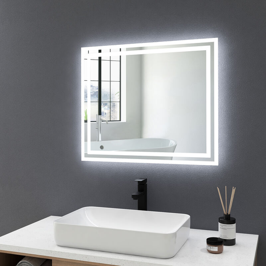 Led Bathroom Illuminated Mirror 60x50cm with Demister, led Bathroom Mirrors with Mechanical Switch, Cold/Warm white light - 60x50x3.9cm | + Button