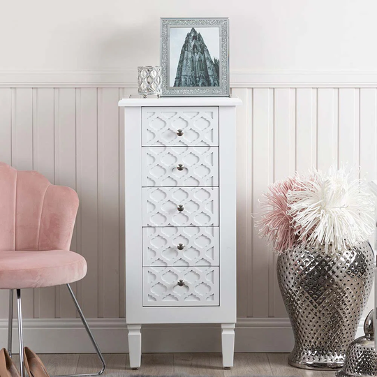 5 Drawer Tallboy Bedside Cabinet for Bedroom Living Room Furniture, 107cm Chest of Drawers Storage