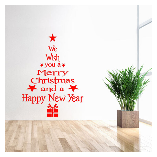 3 pieces of Christmas tree glass window background wall decal holiday decorations (white, red, black)